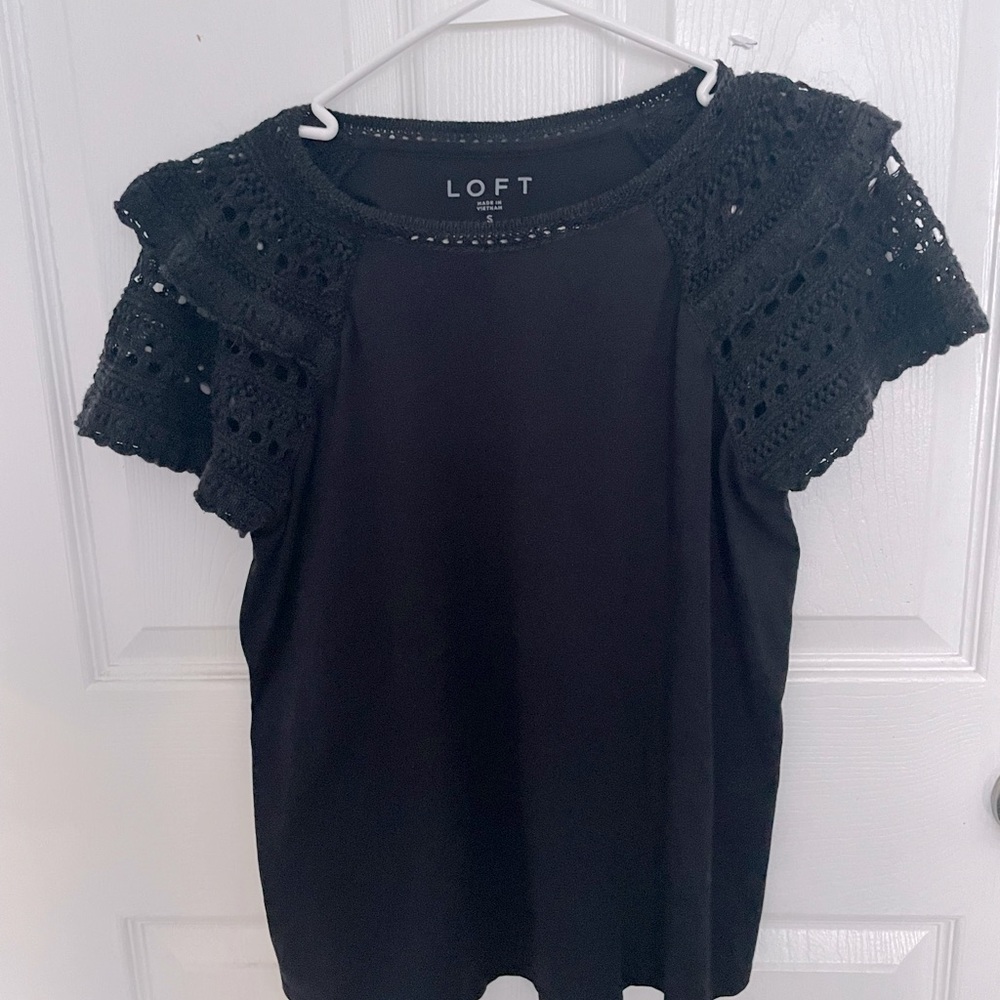 Loft Short Sleeved Top with crochet/lace embellishment on the sleeves